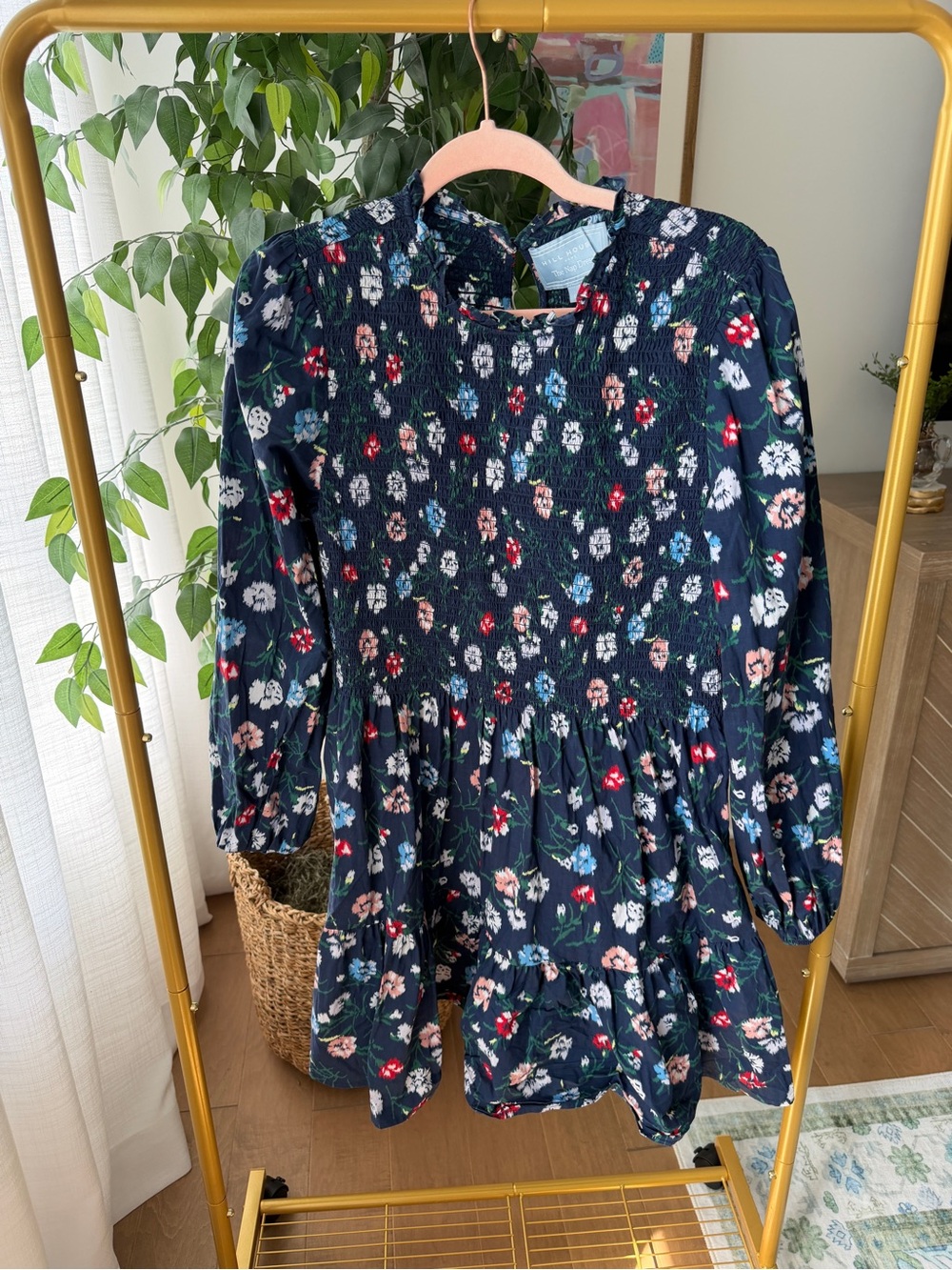 Hill House Navy Floral Smocked Long-Sleeve Dress